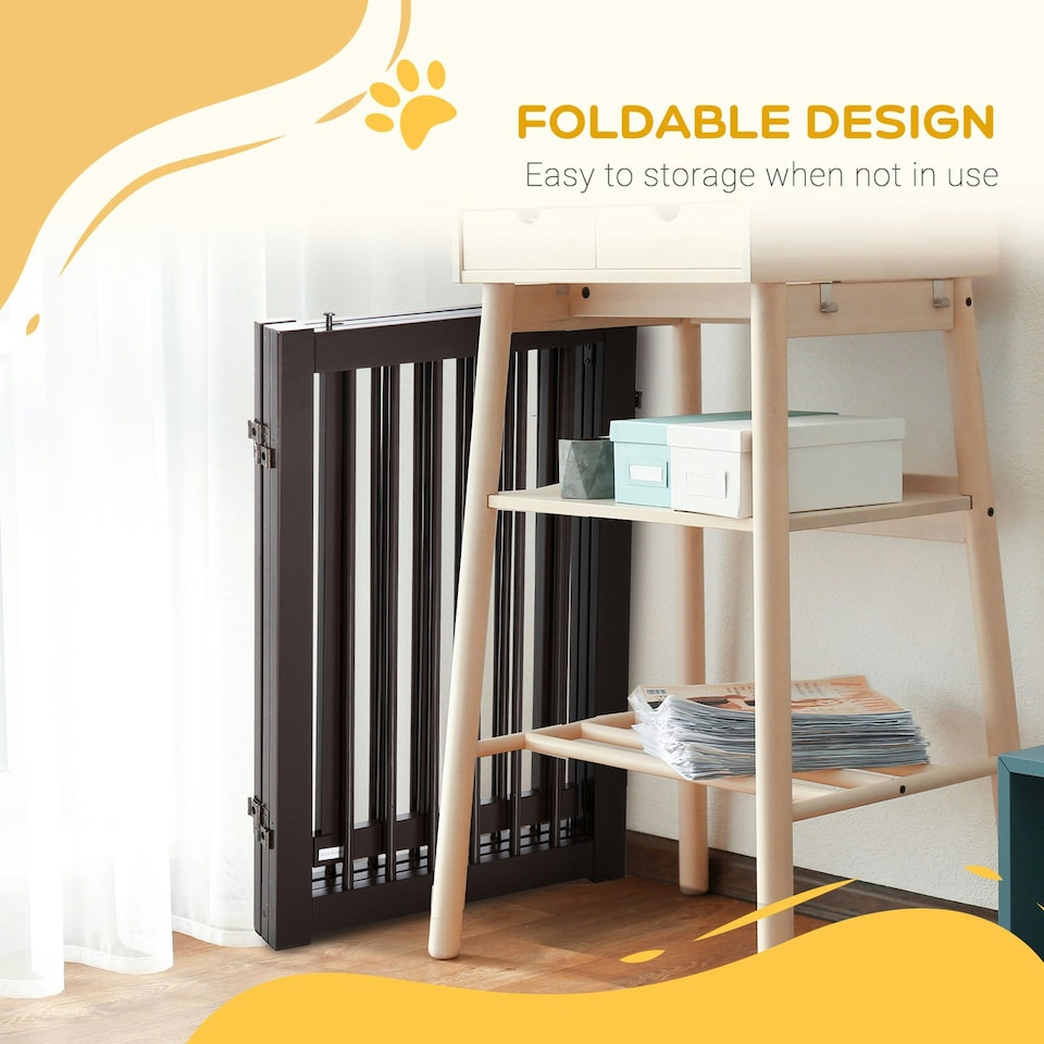 image 1 of PawHut 155cm Expandable 3-Panel Freestanding Dog Pet Gate w/ Latched Door Brown