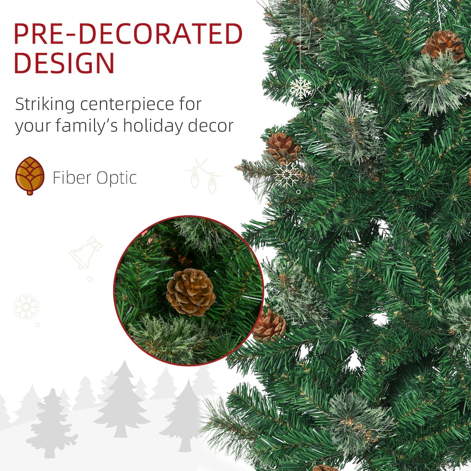 image 1 of HOMCOM 6.5FT Artificial Slim Christmas Tree Holiday Home Décor with Pine Cones