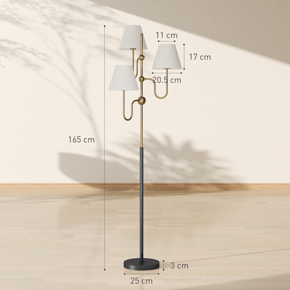 image 1 of HOMCOM 3-Light Floor Lamp, 165 cm Tall Standing Lamp with Foot Switch