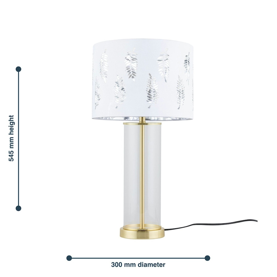 image 1 of Set of 2 Aura - Satin Brass Lamps with White Fern Cut Out Shades Bronze | White