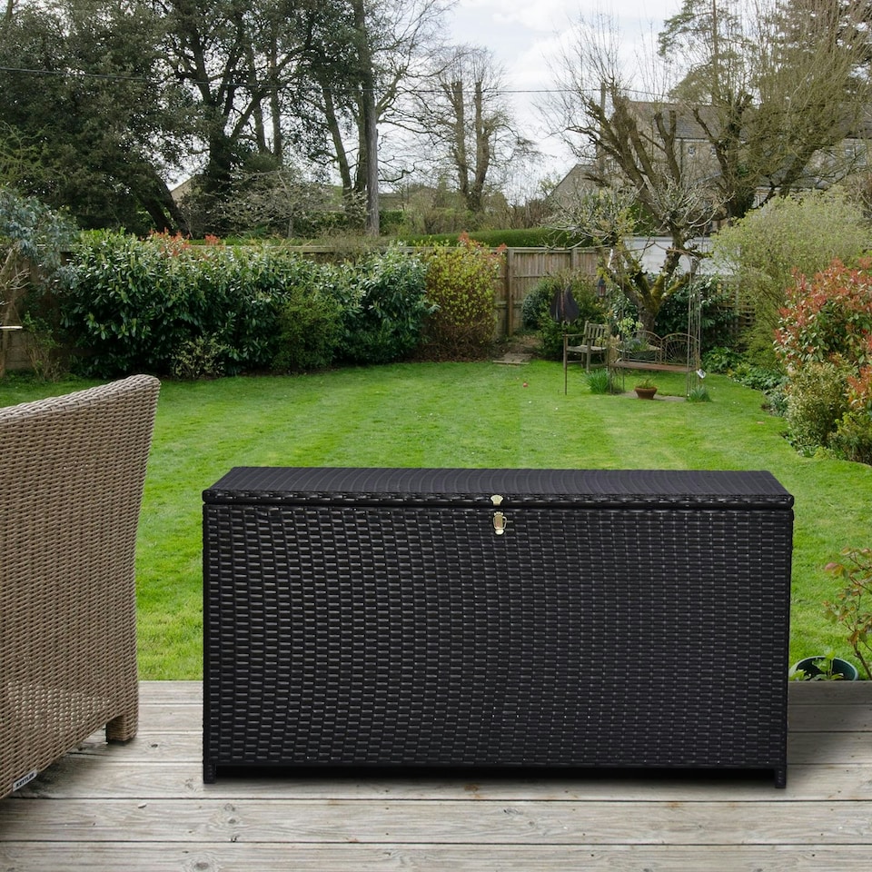 image 1 of Outsunny Large Rattan Storage Box Garden Chest Wicker Outdoor Cabinet Deck Shed