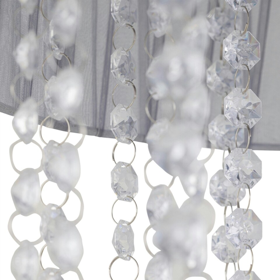 image 1 of First Choice Lighting Set of 2 Voile 25cm Jewelled Grey Ribbon Pendant Shades Grey | Clear