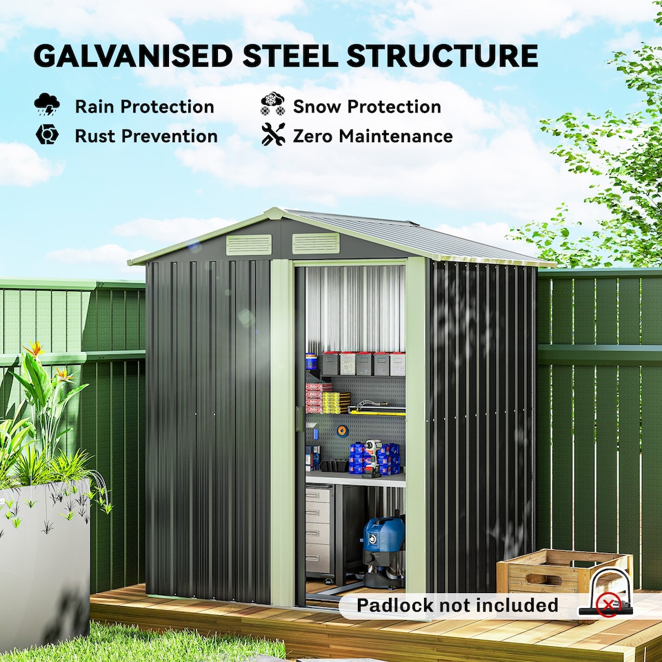 image 1 of Outsunny 5ft x 4.3ft Outdoor Metal Storage Shed with Sliding Door Sloped Roof