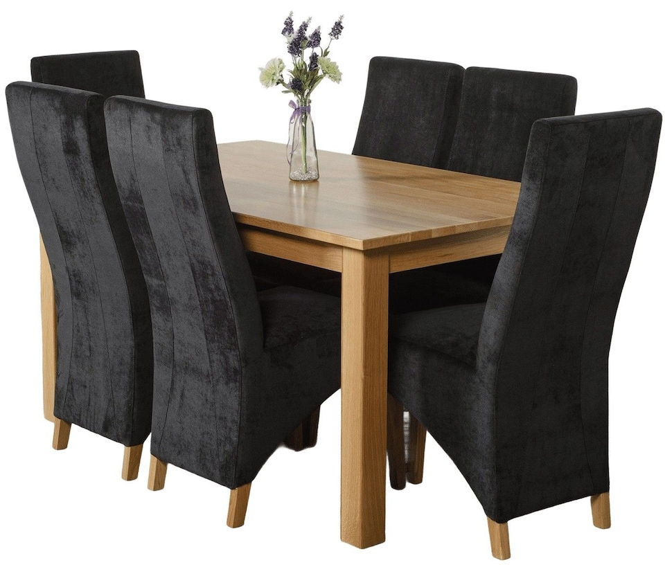 image 1 of Oslo 150 x 90 cm Medium Oak Dining Table and 6 Lola Fabric Chairs | Black | Black