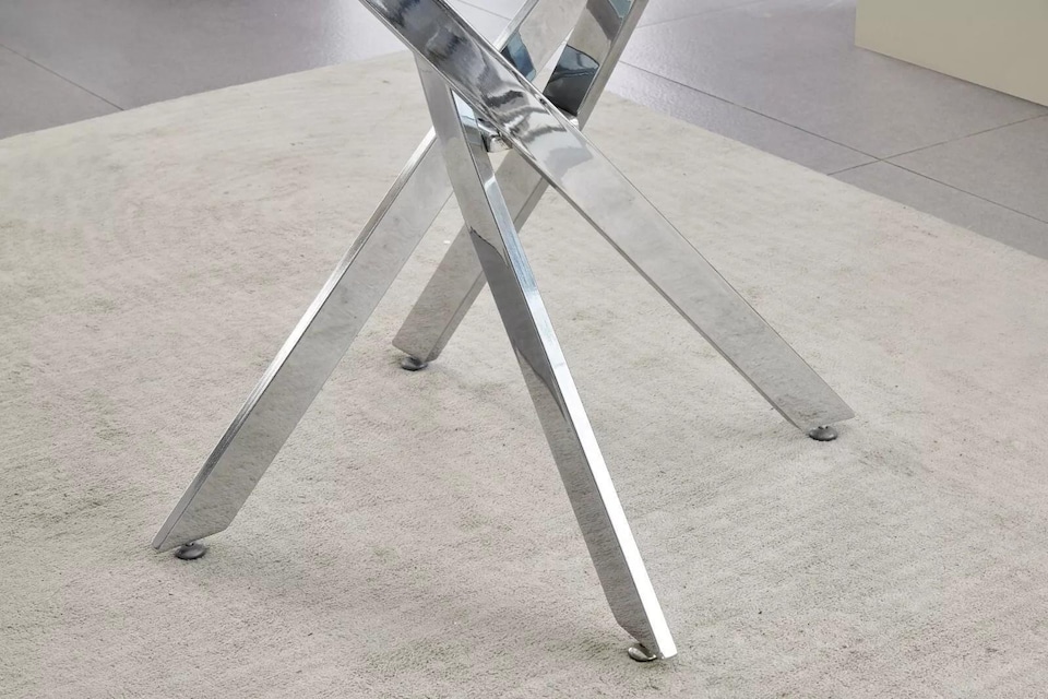 image 1 of Glass Dining Table with 4 White  Faux Leather Chairs Dining Room Furniture
