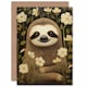 image 1 of Cute Sloth in White Flower Meadow For Her Floral Birthday Card
