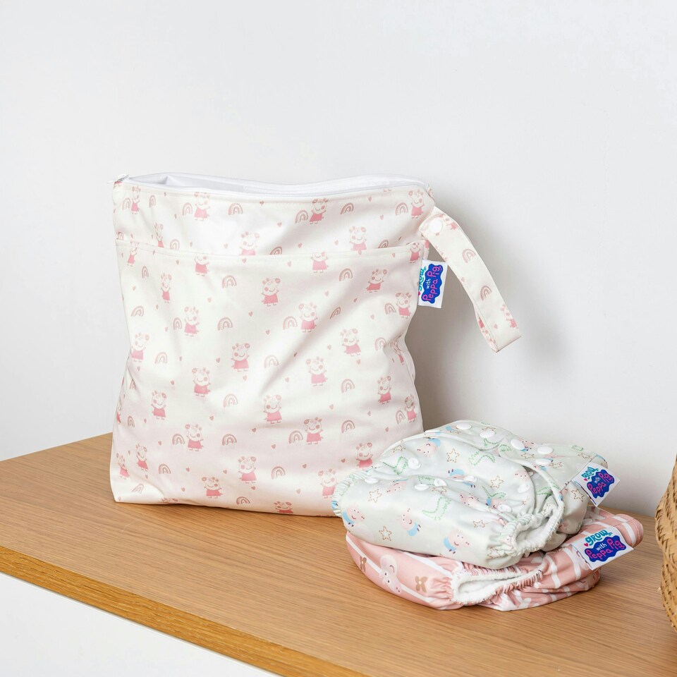 image 1 of Peppa Pig Grab & Go Nappy Wet Bag - Pink Rainbows