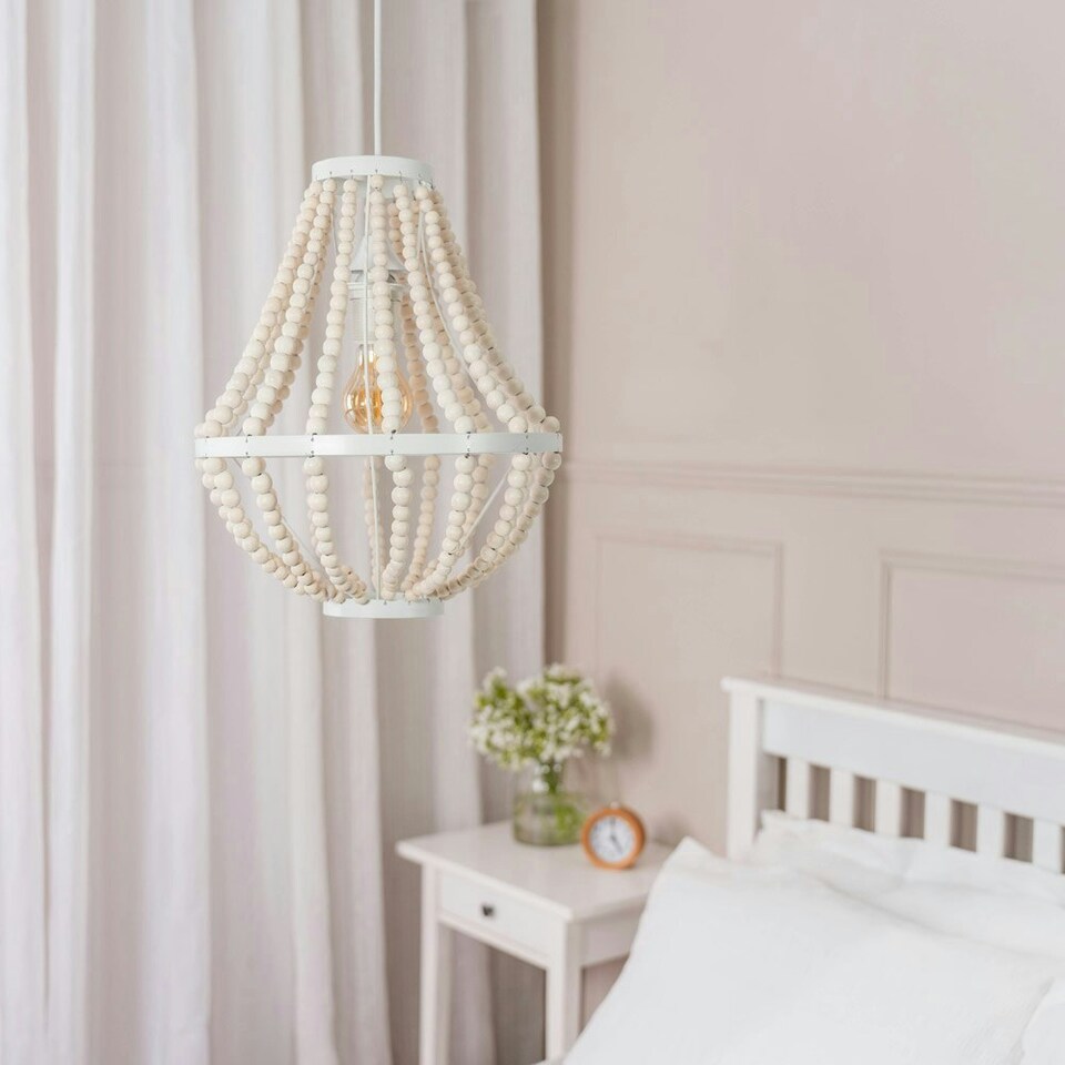 image 1 of ValueLights Elodie Easy Fit Shabby Chic Natural Beaded Hanging Chandelier Ceiling Light Shade - Bulb Included