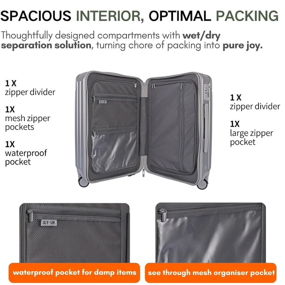 image 1 of 2 Piece Suitcase Set: Vanity Case & Cabin with Cupholder, TSA Lock | Silver | Silver