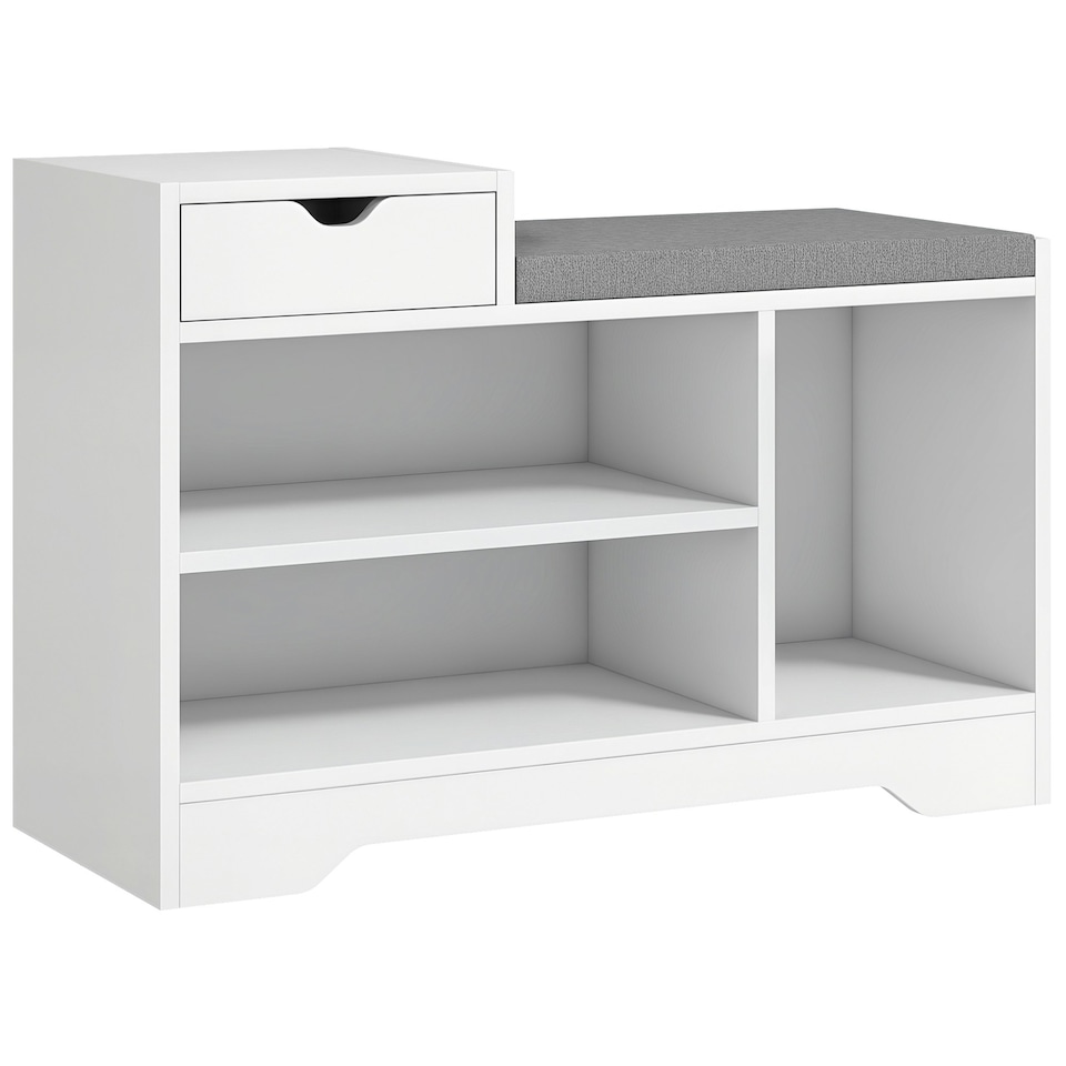image 1 of HOMCOM Upholstered Entryway Shoe Bench with Storage Drawer Open Shelf Brown