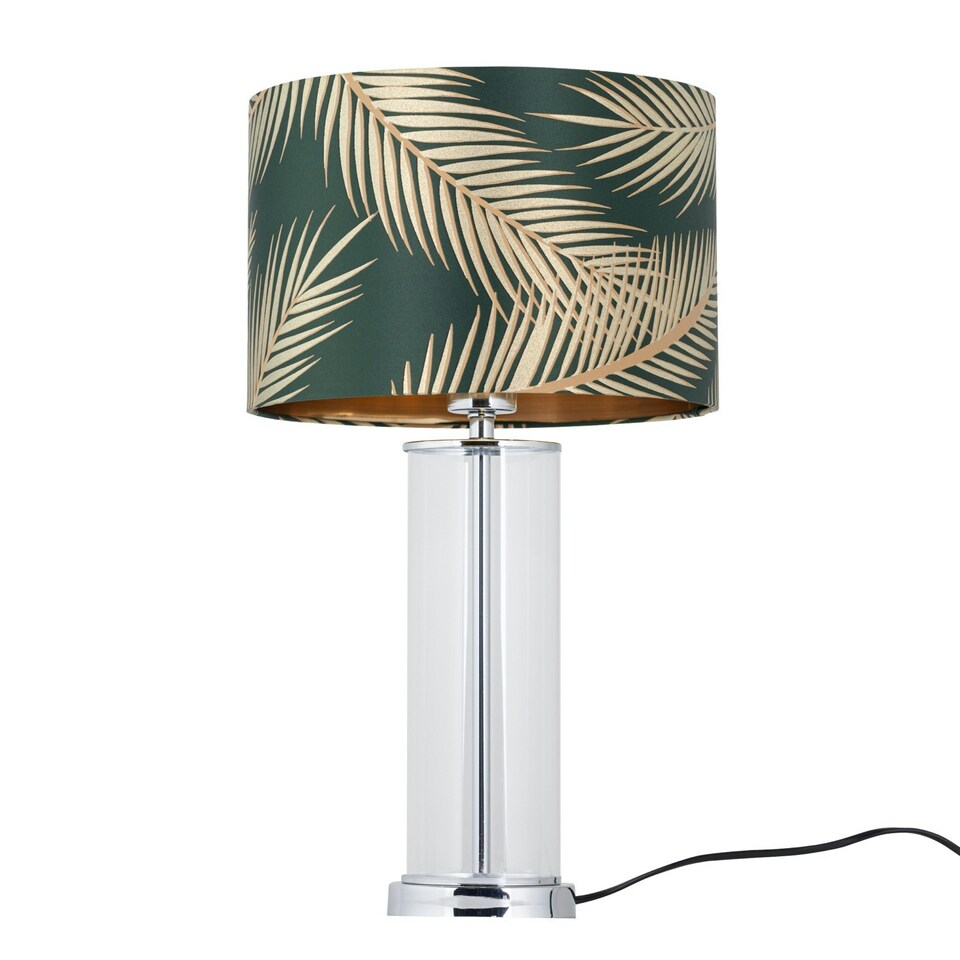 image 1 of Aura - Chrome Table Lamp with Green & Gold Leaf Shade Chrome | Green