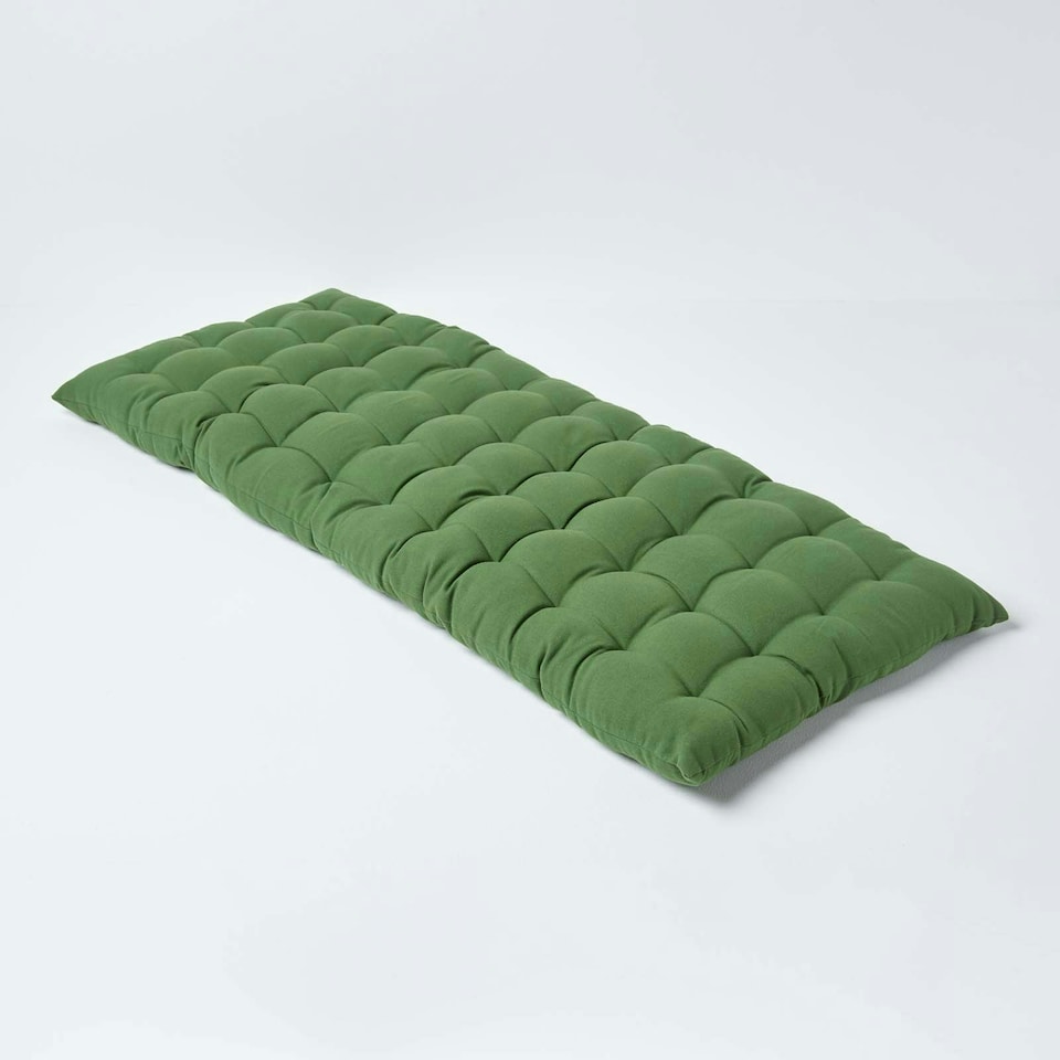 image 1 of Homescapes Garden Bench Cushion Luxury 2 Seater 100% Cotton Indoor Outdoor, 108 x 42 cm Green