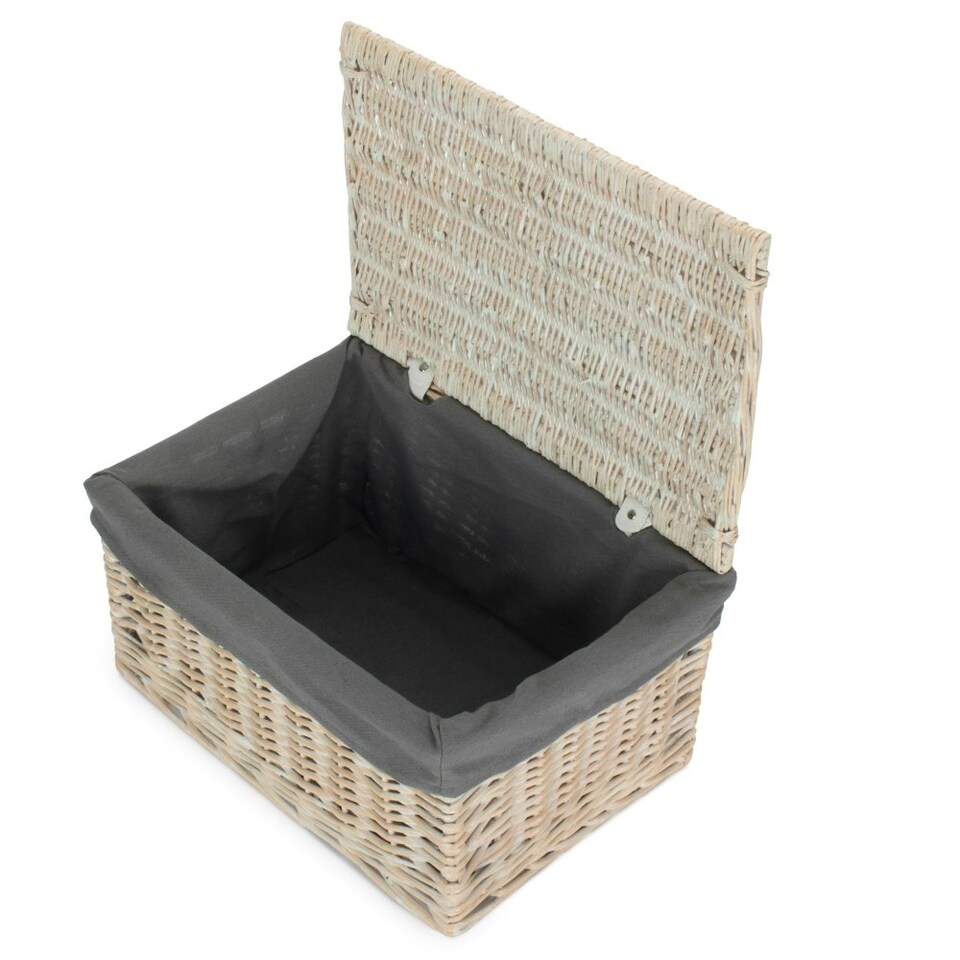 image 1 of White Wash Finish Storage Hamper with Grey Sage Lining Brown | Brown | L