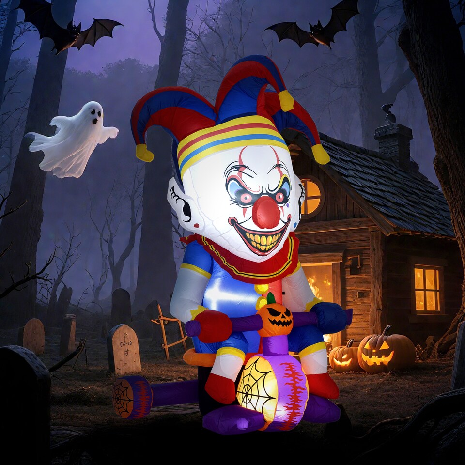 image 1 of Outsunny 4ft Blow Up Outdoor Halloween Decoration, Clown on Bicycle