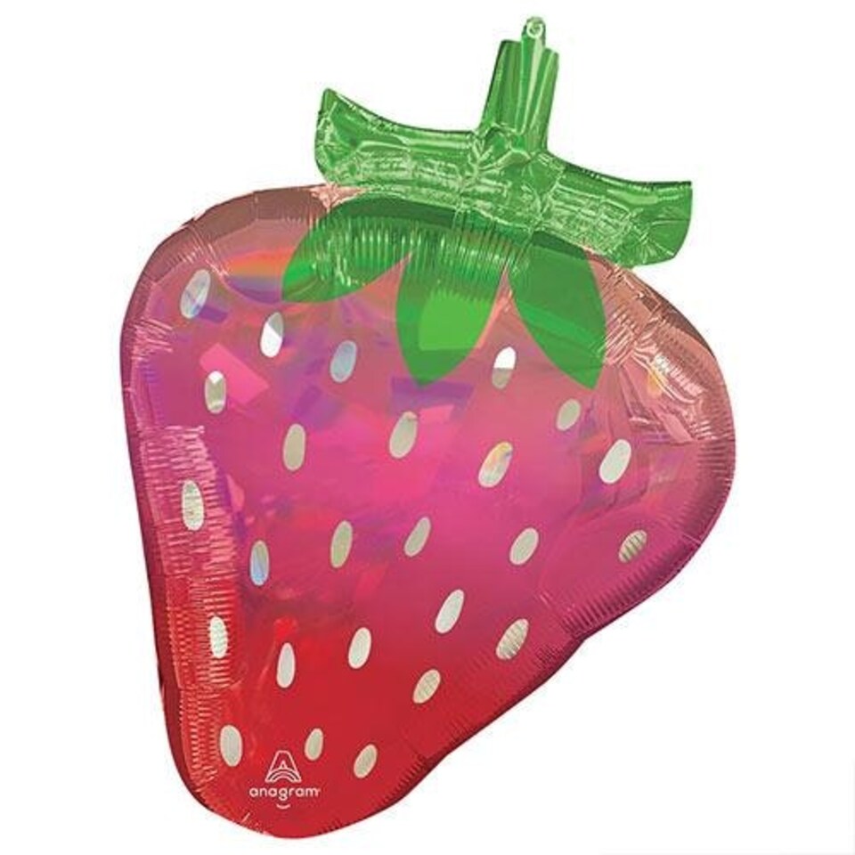 image 1 of Iridescent Strawberry Helium Foil Shaped Balloon 68cm / 27 in Red