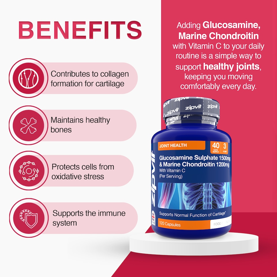 image 1 of Zipvit Glucosamine 1500mg & Marine Chondroitin 1200mg with Vitamin C, Joint & Cartilage Support, 120 Capsules