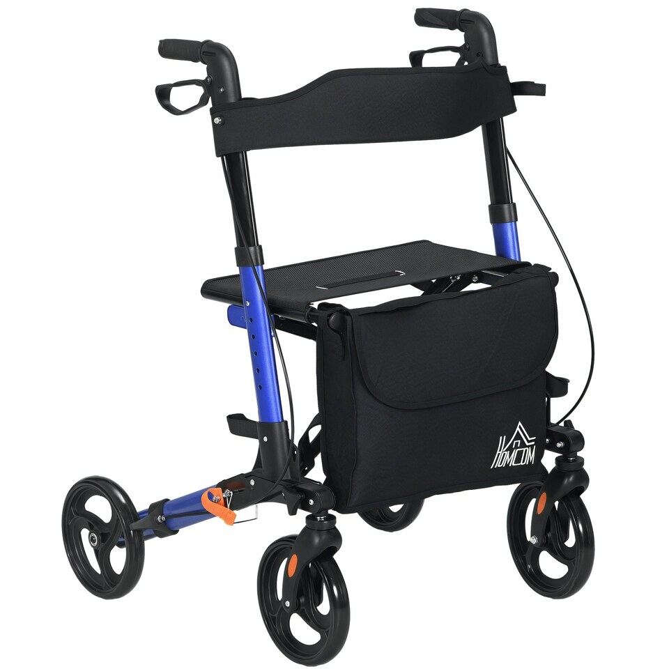image 1 of HOMCOM 4 Wheel Rollator Walker,  Adjustable Mobility Walker with Bag, Blue Blue