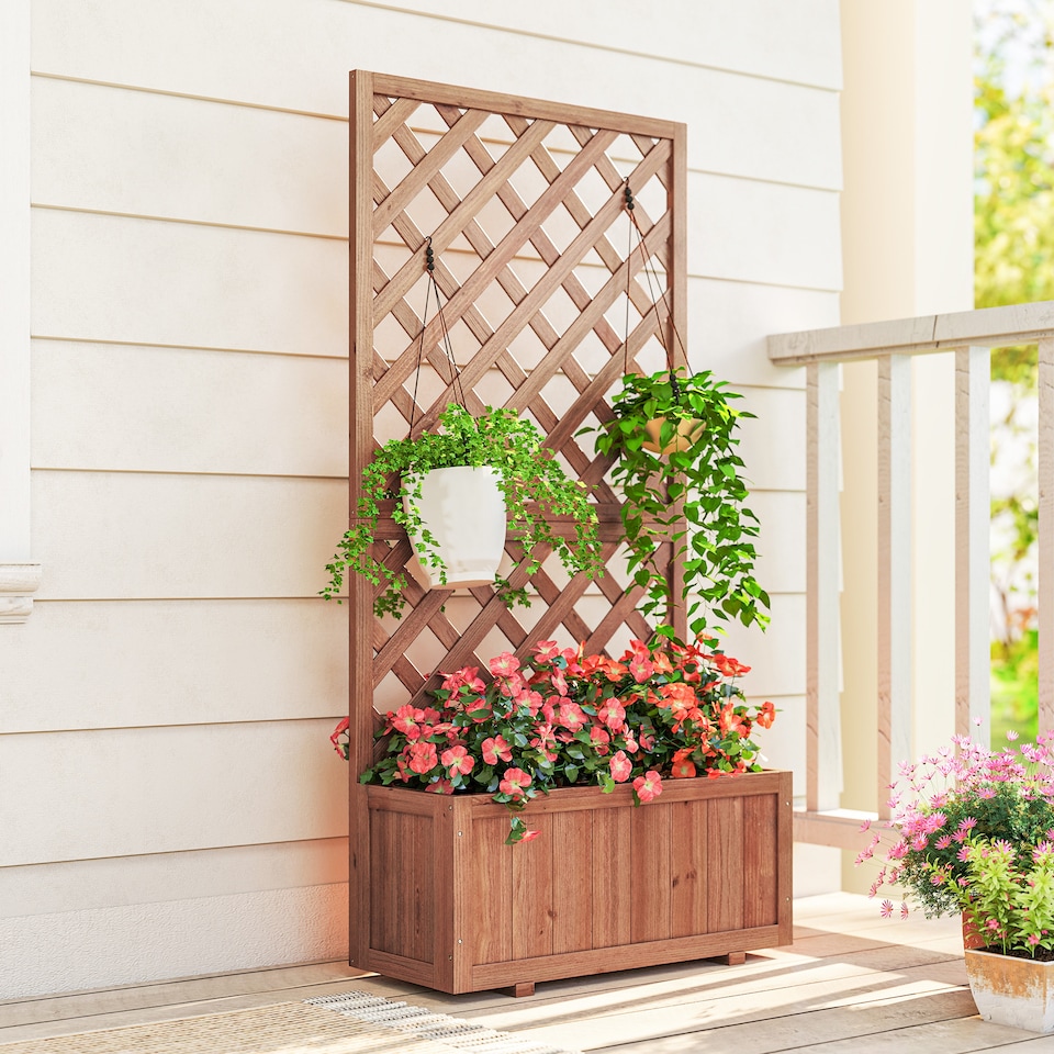image 1 of (72.5 x 31.5 x 149.5 cm, Orange) Outsunny Wood Planter with Trellis