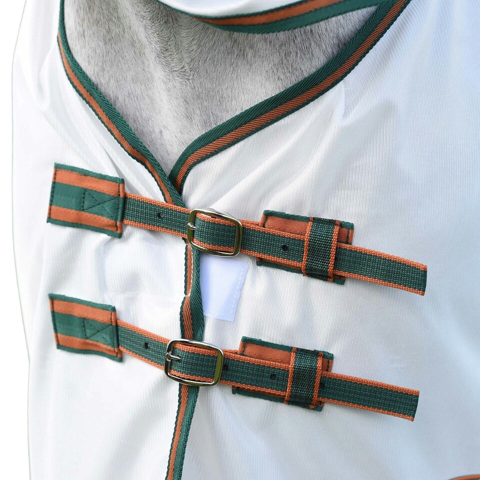image 1 of Weatherbeeta Comfitec Tyro Combo Neck Horse Fly Rug - White/Green/Burnt Orange - 5´ 3"