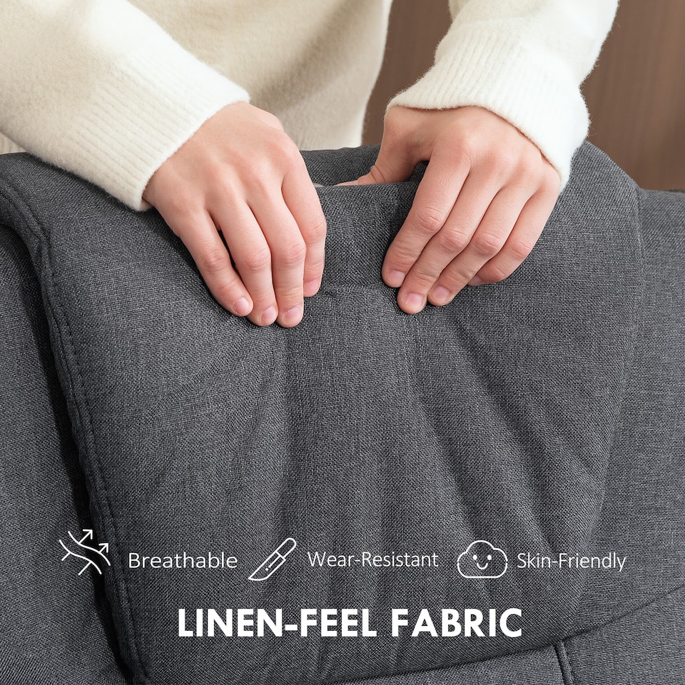 image 1 of HOMCOM Swivel Recliner Chair with Footstool, Linen Fabric Recliner Armchair with Ottoman, Wood Base, Upholstered Reclining Chair for Living Room, Bedroom, Office, Charcoal Grey | Grey | Charcoal grey