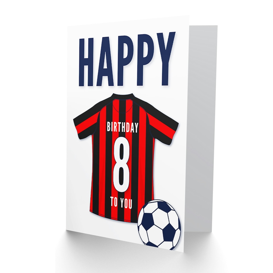 image 1 of Football Strip Kit Red Striped Top Age 8 Year Old Child Kids 8th Birthday Card
