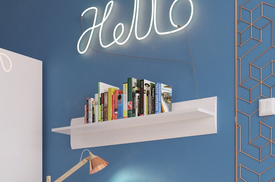 image 1 of Azteca Wall Shelf Long Shelving Panel Storage Unit - White Gloss 1050x200mm