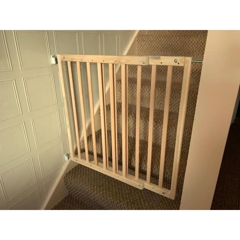 image 1 of Safetots Top of The Stairs Screw Fitted Stair Gate, Natural Wooden, 63.5cm - 105.5cm, Wood Baby Gate, Safety Gate | Cream | 1