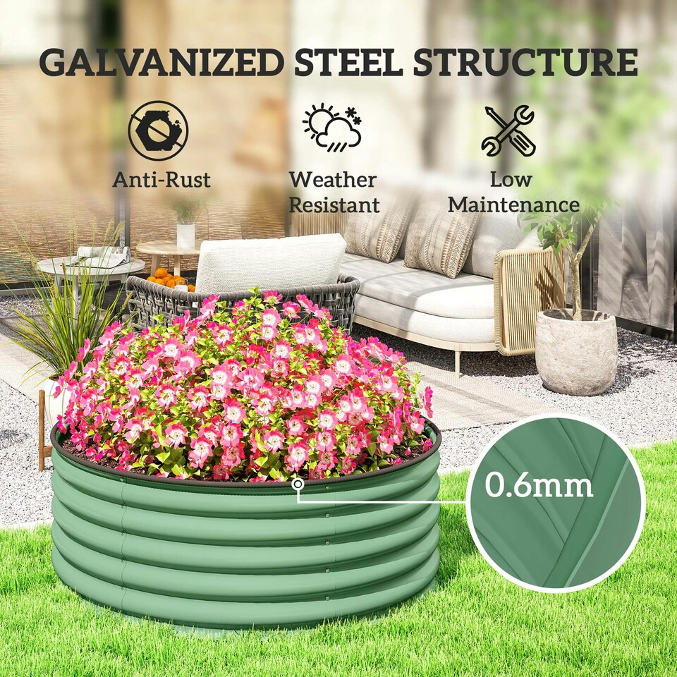 image 1 of Outsunny Galvanised Planter with Gloves, 120 x 120 x 43cm, Light Green Green