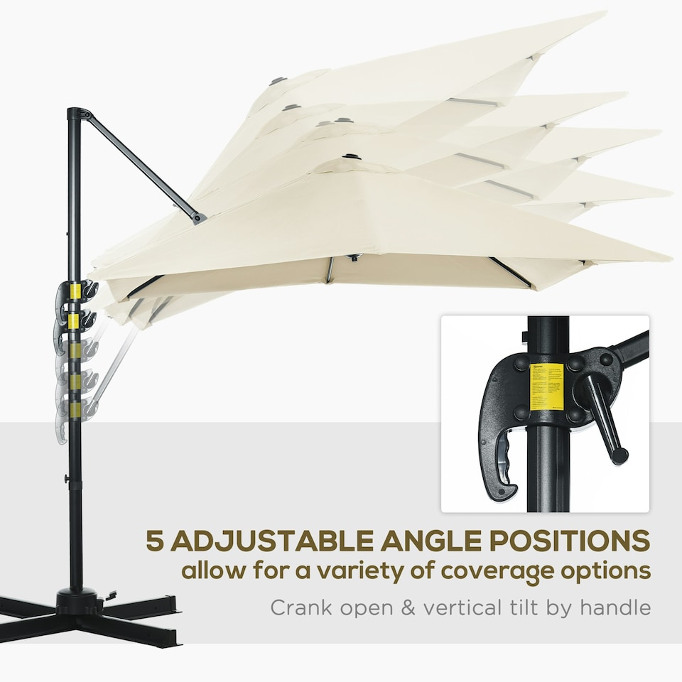 image 1 of Outsunny Square Cantilever Roma Parasol, 360-Degree Rotation, Cream White