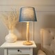 image 1 of ValueLights Victoria Light Wood Traditional Table Lamp with Navy Blue Fabric Tapered Shade and LED Bulb