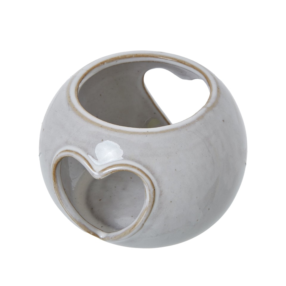 image 1 of Heart Cut-Out Round Tealight Holder - Ceramic - L9 x W9 x H6 cm - White