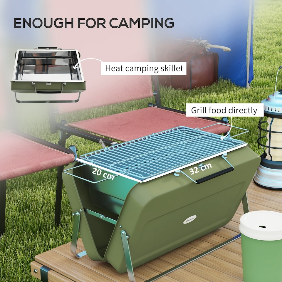 image 1 of Outsunny Portable BBQ Grill with Suitcase Design for Camping Picnic Party, Green