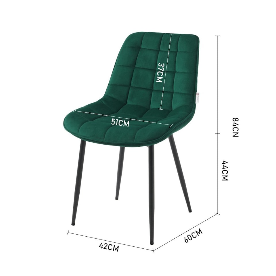 image 1 of Living and Home Velvet Upholstered Dining Chairs with Metal Legs x2 - Green