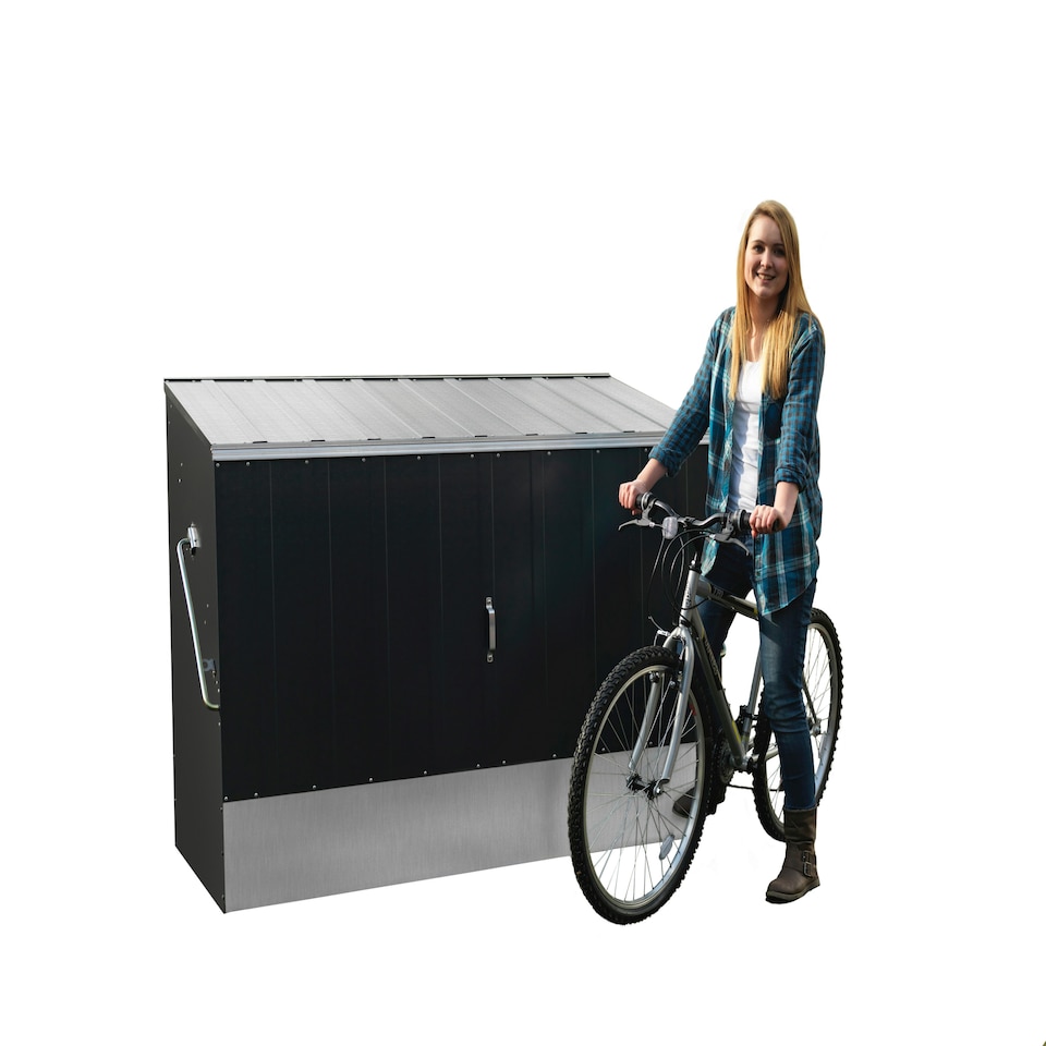 image 1 of Trimetals Bike Storage Shed with Ramp – Fits up to 3 Adult Bikes Grey