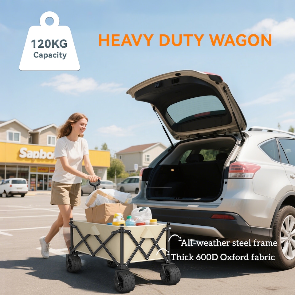 image 1 of Outsunny Foldable Garden Cart, Outdoor Utility Wagon with Carry Bag, Camouflage