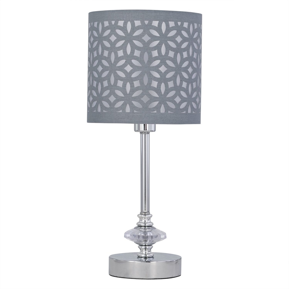 image 1 of Set of 2 Chrome Jewelled Table Lamps with Grey Cut Out Shades | Chrome | Grey | Medium | 2