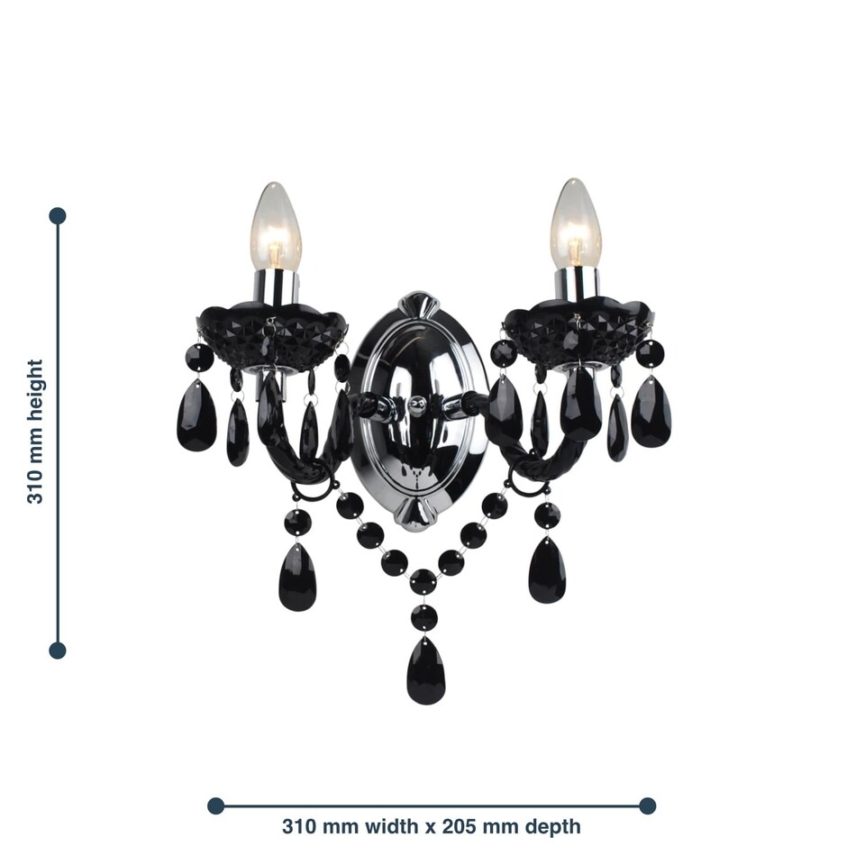 image 1 of Black Acrylic and Chrome Marie Therese Style 2 x 40W Wall Light | Black | Chrome | 1