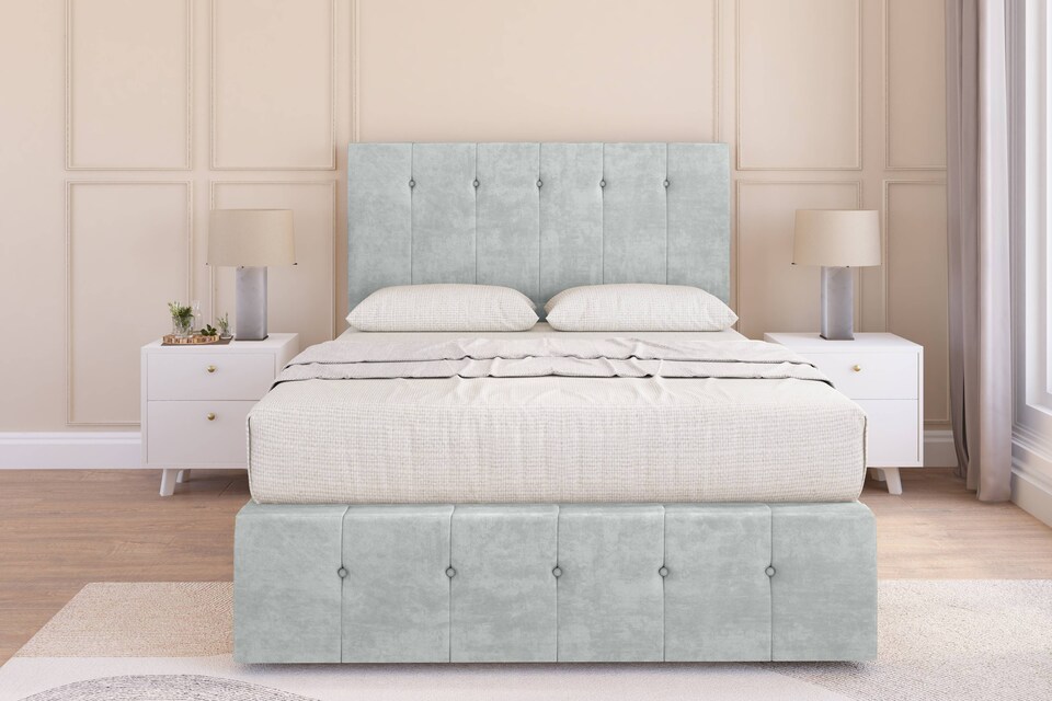 image 1 of Sloomy Cambridge Silver Naples Divan Bed Base 2 Drawers Left Side With 54 Inch Floor Standing Headboard & 12 Inch Matching Footboard | Silver | Silver | Super King | 1