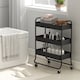 image 9 of HOMCOM 3-Tier Storage Trolley on Wheels, Rolling Utility Cart with Mesh Backets, Mobile Storage Cart for Kitchen, Bathroom, Bedroom, Black | Black | Black