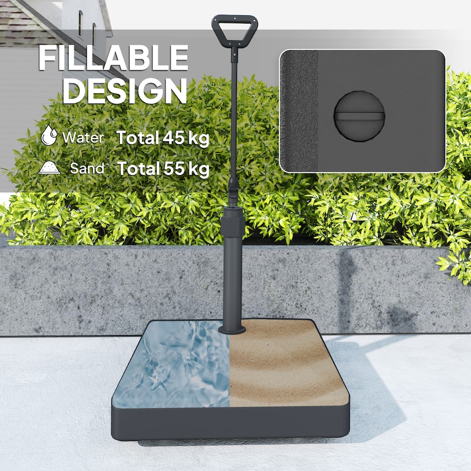 image 1 of Outsunny Garden Parasol Base with Adjustable Wheels and Handle, Garden Sun Umbrella Base Parasol Stand, Filled Up to 55kg with Stand, 45kg with Water for 35, 38, 48 mm Poles, Black