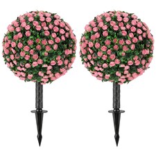 HOMCOM Artificial Rose Topiary, UV Resistant, 2-Pack, 55 cm