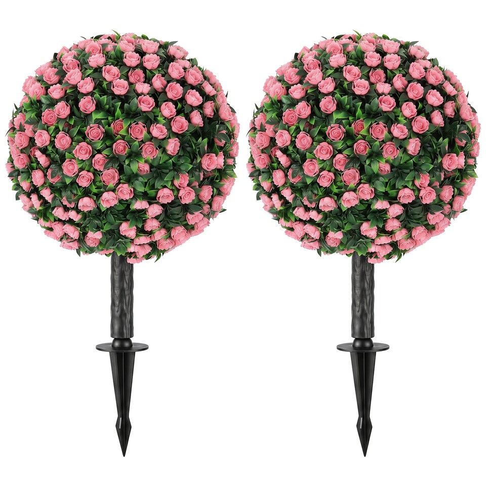 image 1 of HOMCOM Artificial Rose Topiary, UV Resistant, 2-Pack, 55 cm