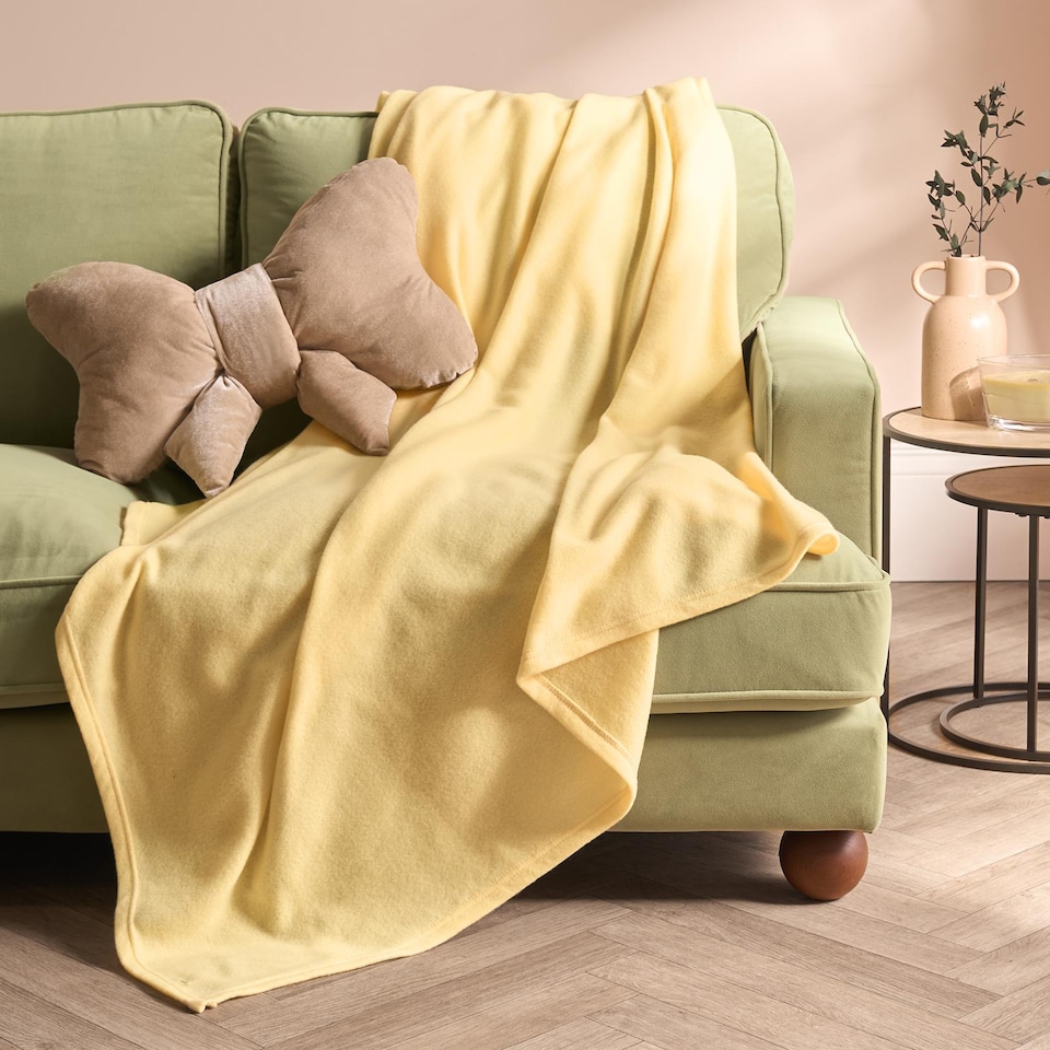image 1 of OHS Soft Plush Polar Fleece Plain Throw | Yellow | Lemon - 150CMx200CM