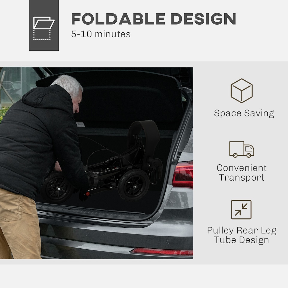 image 1 of HOMCOM Folding Rollator Walker with Padded Seat, Backrest, Lightweight Walking Frame with Storage Bag, Dual Brakes, All-terrain Wheels, Adjustable Handle Height, 4 Wheeled Walker for Seniors, Black