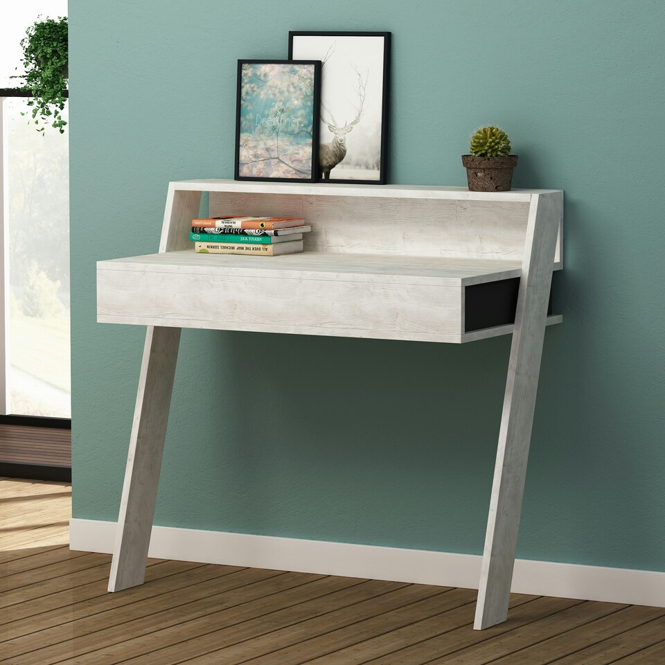 image 1 of Cowork Modern Desk Ancient White Wall Mounted With Drawer 94cm Wide White