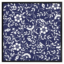 White flowers on navy (Picture Frame) Black | XS