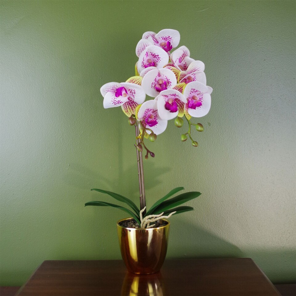 image 1 of Orchid Artificial Pink with Gold Pot 48cm Harlequin Botanik