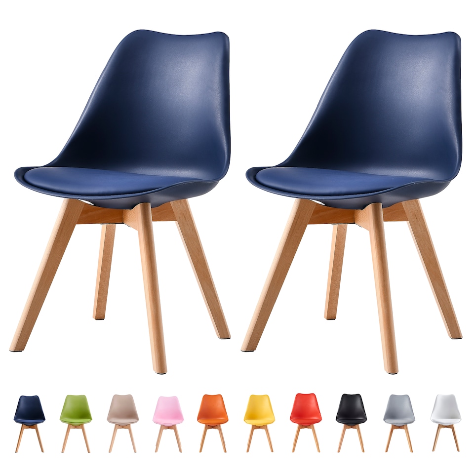 image 1 of MCC Direct Set of 2 Plastic Dining Chairs with Solid Wooden Legs Kitchen Chairs Eva