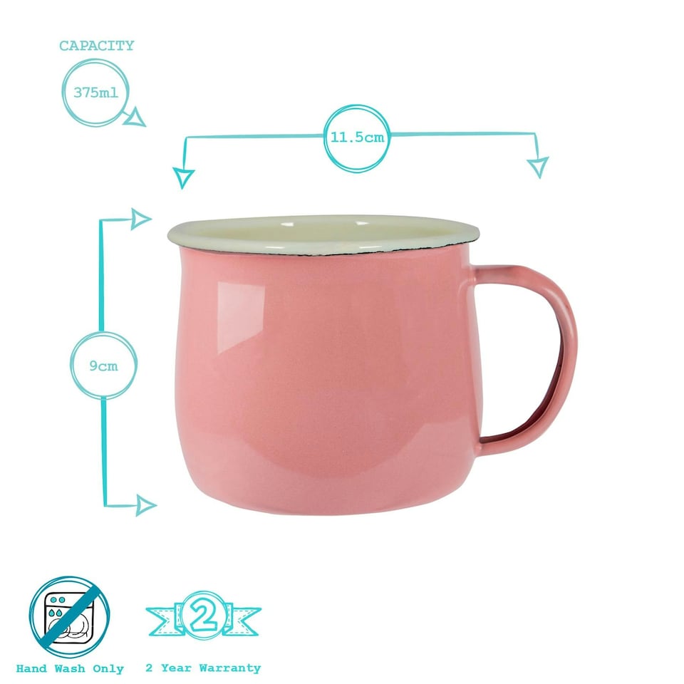 image 1 of Argon Tableware Coloured Enamel Belly Mugs - 375ml - Pink/Cream - Pack of 6 Multi