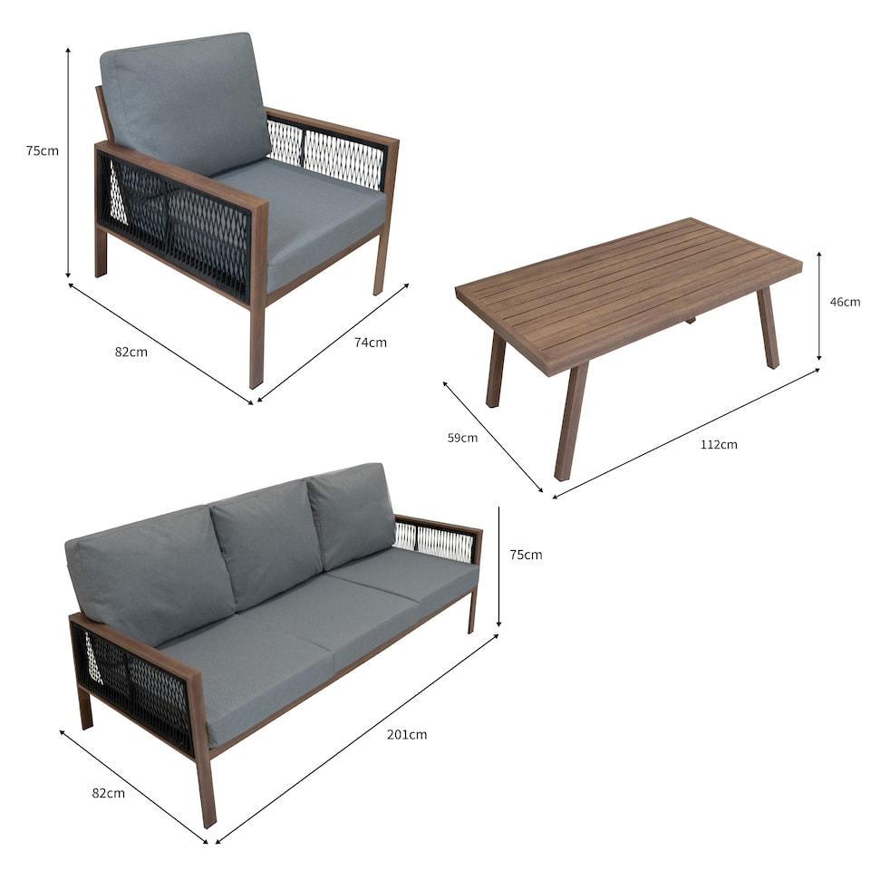 image 1 of Aluminium 4 Piece Sofa Set with Black Rattan Storage Box - Wood Effect